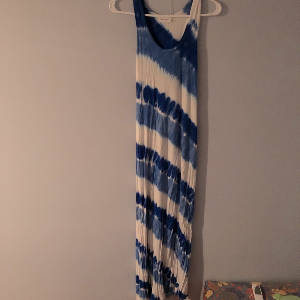 NWOT Calvin Klein Blue Tie Dye Maxi Dress